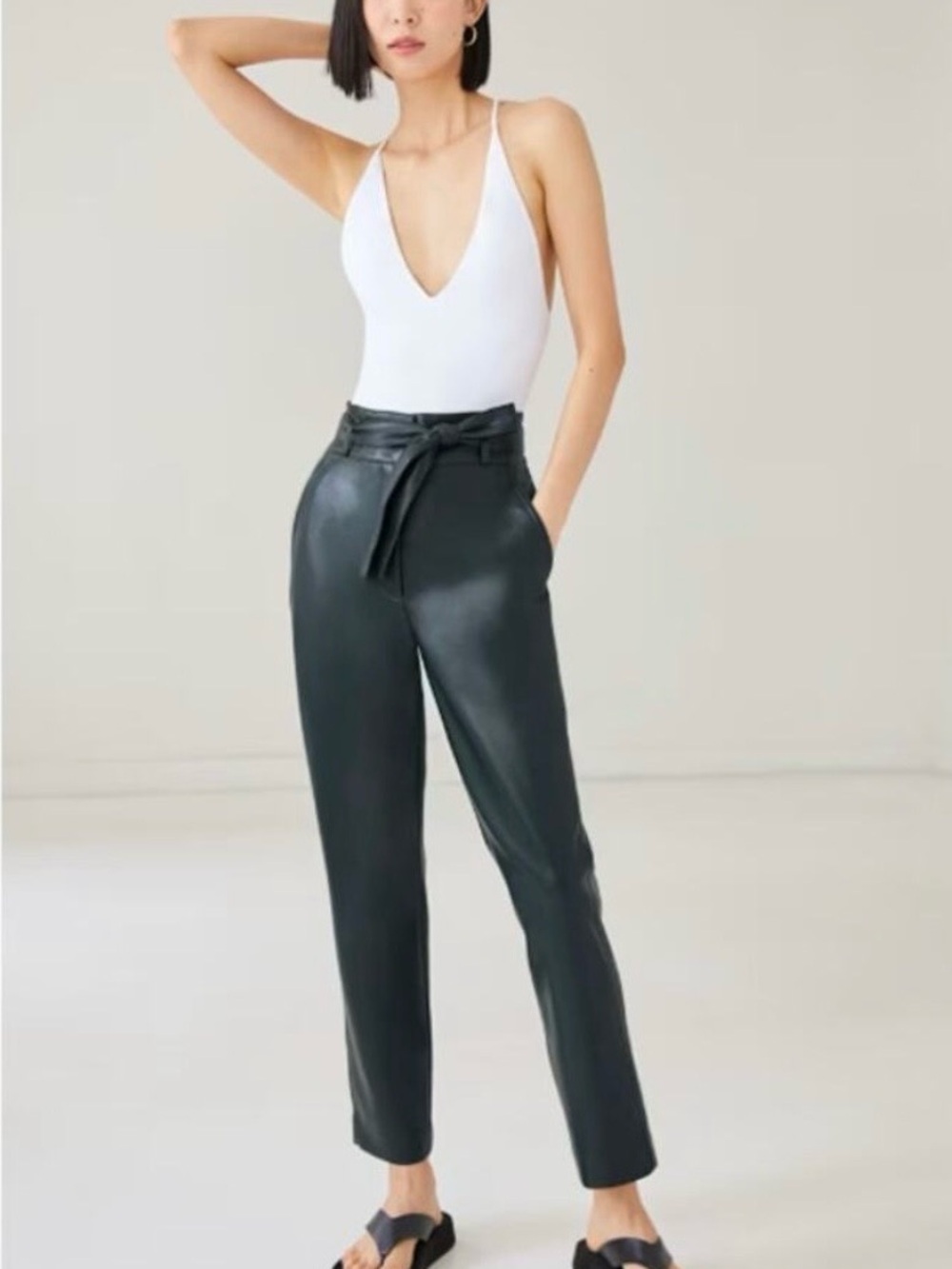 Babaton High-Rise Faux Leather Paperbag Pants - Black